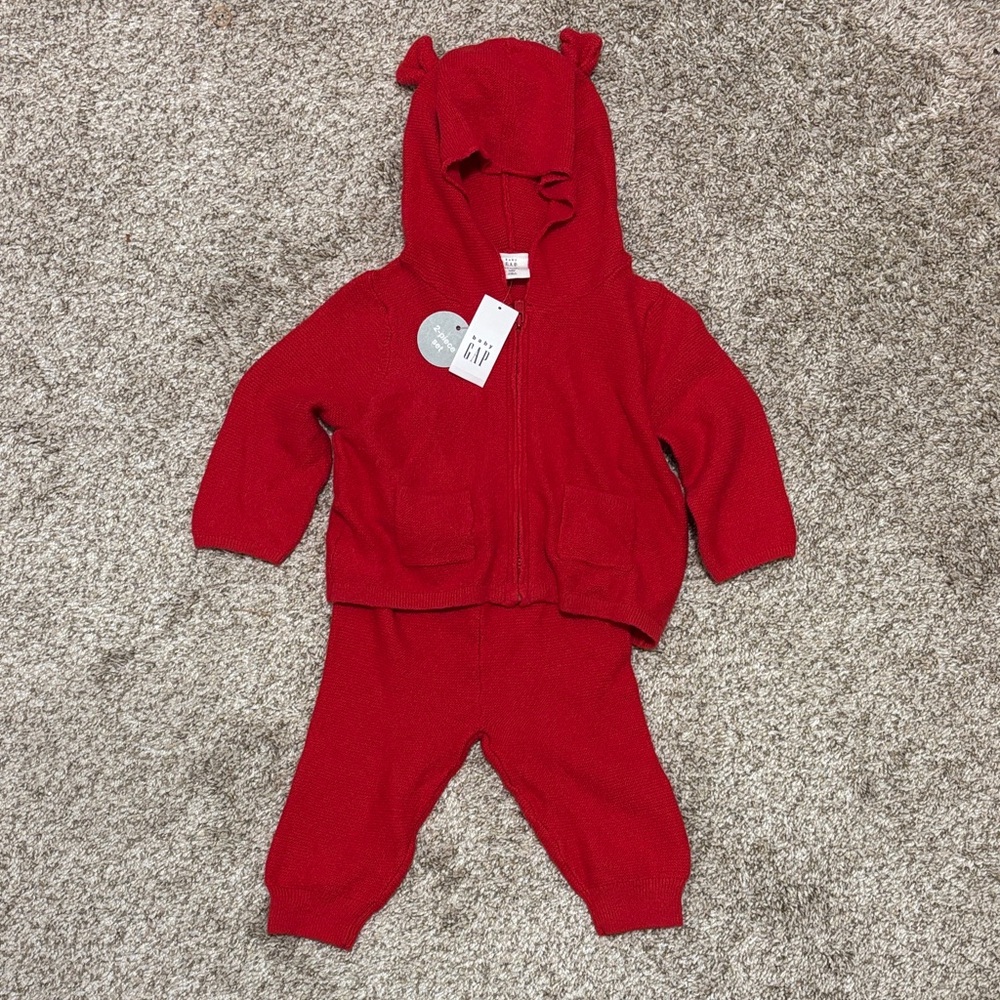 BRAND NEW Baby GAP Bright Red 2-Piece Baby Hoodie Set